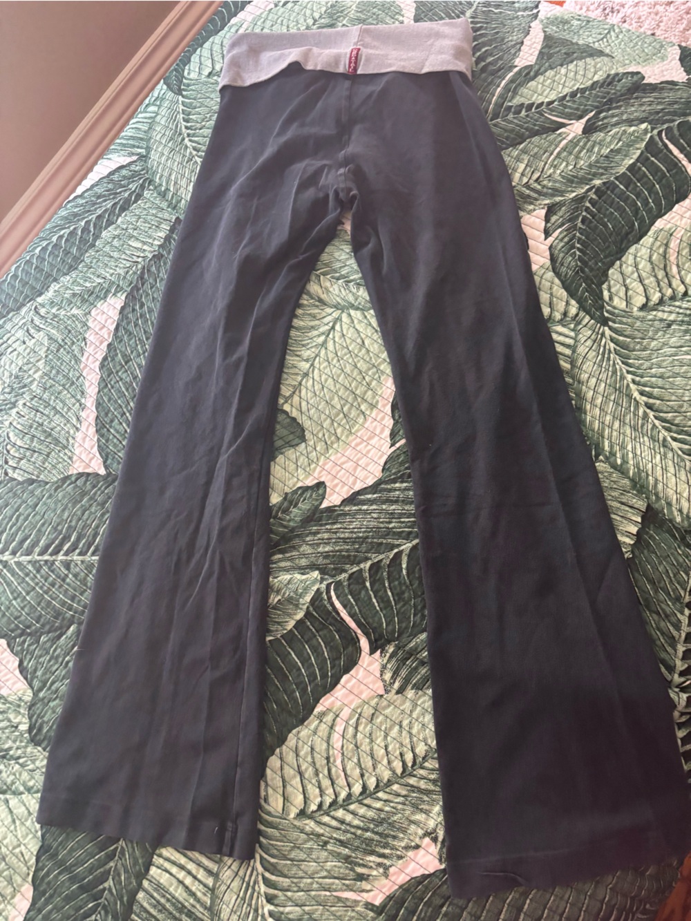 Hard tail kids Black Yoga Pants with Gray Foldover Waistband